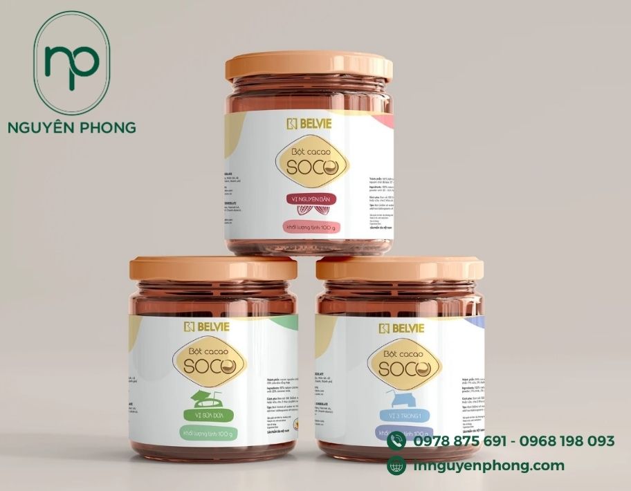 Tem nhãn cán bóng dán lọ bột cacao 